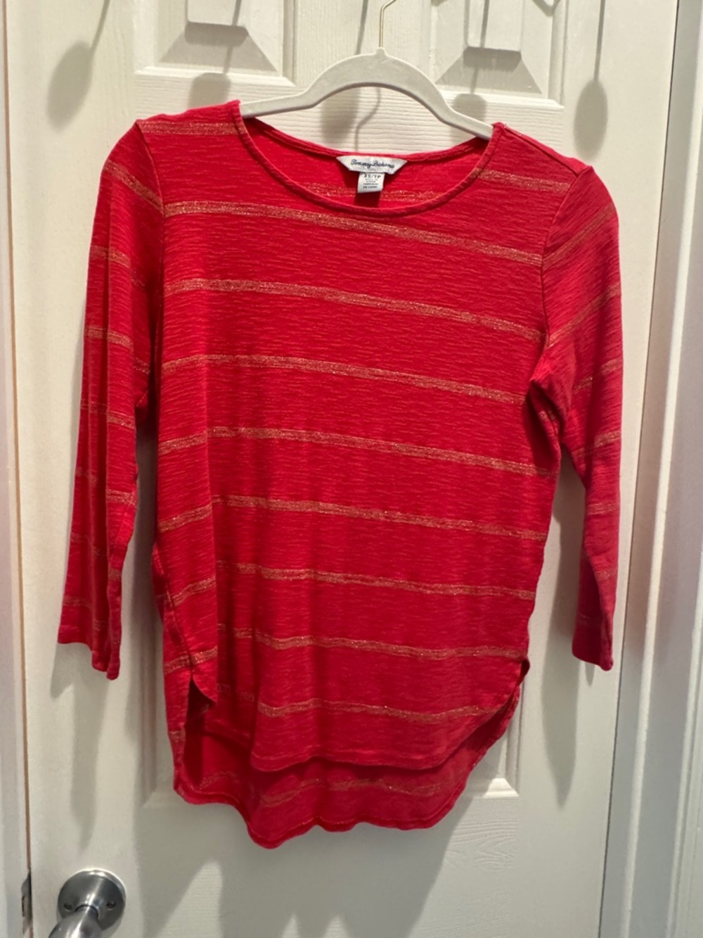 Tommy Bahama Red Long-Sleeve Metallic Stripe Top
